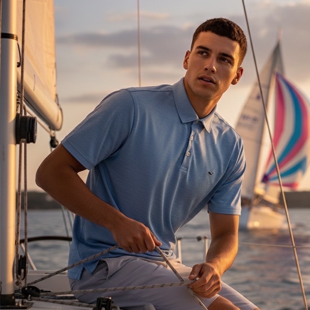 Vineyard Vines Mens On-The-Go Sankaty Polo Blue Striped XL 1G010673 Performance
